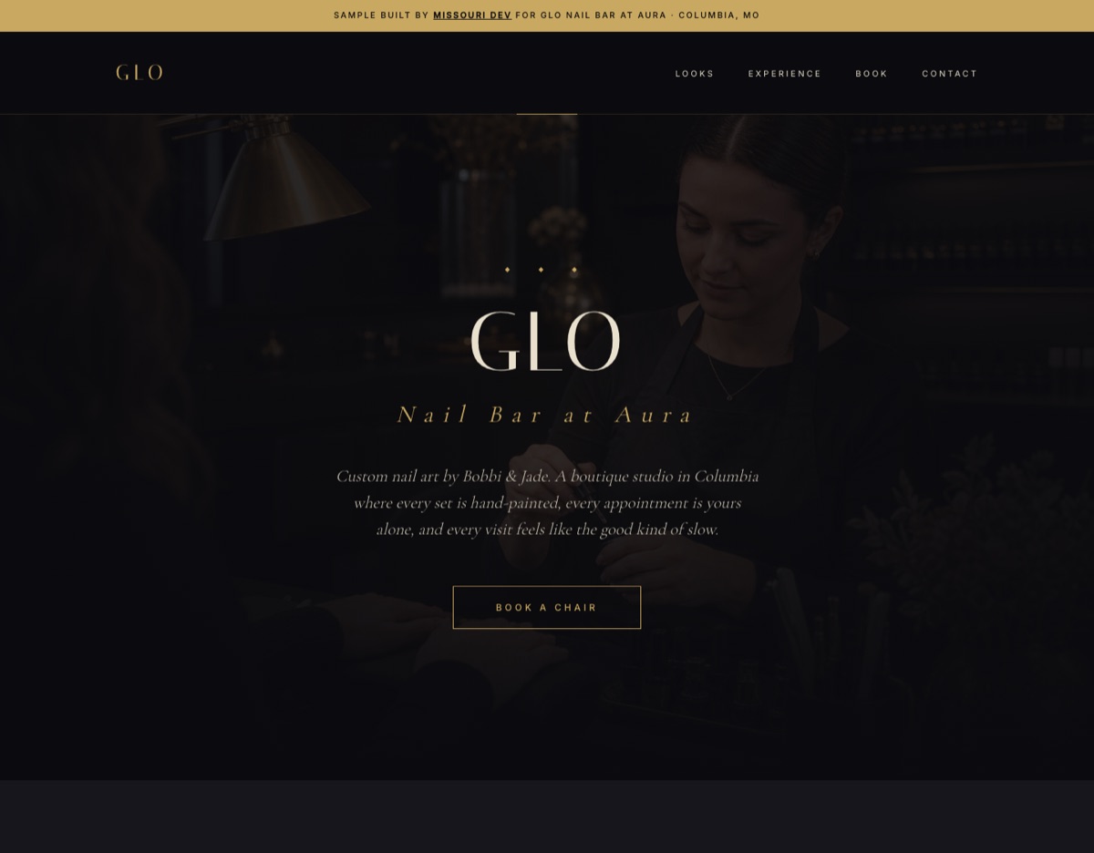 Glo Nail Bar at Aura — boutique nail studio site
